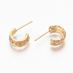 Brass Micro Pave Clear Cubic Zirconia Half Hoop Earrings&nbsp;KK-R117-034B-NF