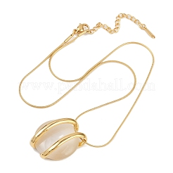 304 Stainless Steel & Cat Eye Flat Round Pendant Necklaces for Women&nbsp;NJEW-V008-03G