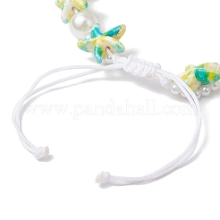 Dyed Synthetic Turquoise & ABS Plastic Imitation Pearl Beaded Braided Bead Bracelets for Women&nbsp;BJEW-JB11906