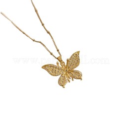 Brass Micro Pave Clear Cubic Zirconia Hollow Pendant Necklaces for Women&nbsp;WGDB1F5-01