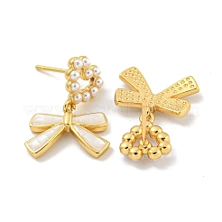 Rack Plating Brass & Natural Shell Stud Earrings&nbsp;EJEW-C095-02G