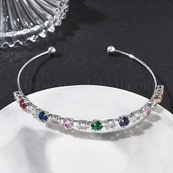 Brass Micro Pave Cubic Zirconia Cuff Bangles&nbsp;KK-D112-02P
