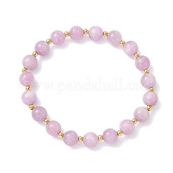 Natural Kunzite & Brass Beaded Stretch Bracelets for Women&nbsp;BJEW-JB14002