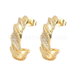 Brass Micro Pave Clear Cubic Zirconia Twist Stud Earrings&nbsp;EJEW-L275-16G-01