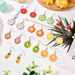 10 Pairs 10 Styles Pineapple & Pitaya Alloy Enamel Dangle Earrings&nbsp;EJEW-AN0001-37