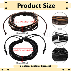 6Pcs 2 Colors PU Leather Multi-strand Braided Bracelets for Men&nbsp;BJEW-GO0002-15