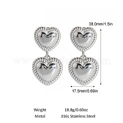 304 Stainless Steel Heart Dangle Stud Earrings&nbsp;CY2575-2