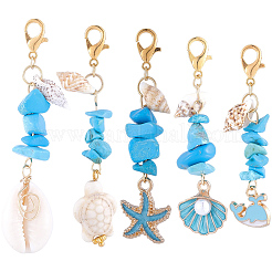 25Pcs 5 Styles Alloy Enamel & Shell Pendant Decoraiton&nbsp;HJEW-BM00019