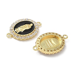 Brass Micro Pave Clear Cubic Zirconia Enamel Oval with Virgin Mary Connector Charms&nbsp;KK-L243-11G-B