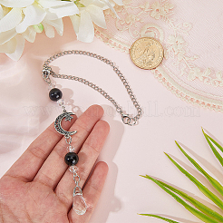 Natural Obsidian & Alloy Pendant Decorations&nbsp;HJEW-WH20009-03B