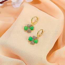 Four Leaf Clover Hoop Earrings Alloy Huggie Hoop Earrings Green Shamrock Hoop Earrings Rhinestone Hoop Earrings St Patrick's Day Ear Jewelry Gift for Women&nbsp;JE1083A