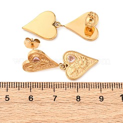 304 Stainless Steel Cubic Zirconia Heart Dangle Stud Earrings&nbsp;EJEW-Q044-03G