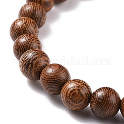 Natural Wood & Gemstone Round Beaded Stretch Bracelet with Alloy Tree Charm&nbsp;BJEW-JB08100