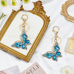 Butterfly Zinc Alloy & Rhinestone Keychains&nbsp;KEYC-WH0053-045G-03