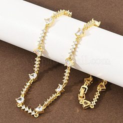 Brass Pave Clear Cubic Zirconia Heart Link Chain Necklaces&nbsp;KK-CBA4547-16B-G