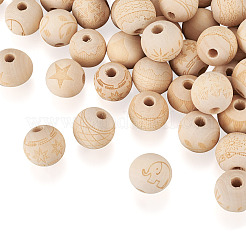 100Pcs 10 Style Unfinished Natural Wood European Beads&nbsp;WOOD-TA0001-55