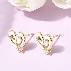 Heart Brass Micro Pave Cubic Zirconia Stud Earring&nbsp;EJEW-H180-15G