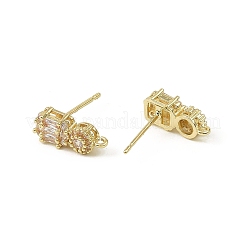 Brass Micro Pave Clear Cubic Zirconia Stud Earring Findings&nbsp;LS-KK-C107-06G