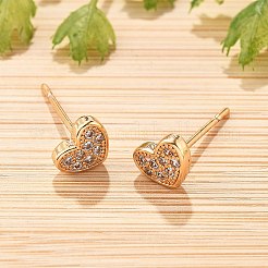 Brass Micro Pave Clear Cubic Zirconia Stud Earrings for Women&nbsp;EJEW-G428-25G-04