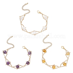 3Pcs Natural Gemstone Round Beads Link Bracelets for Women&nbsp;BJEW-JB12149