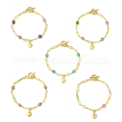 Brass Heart Charm Natural Mixed Stone Faceted Cube Beaded Chain Bracelets&nbsp;BJEW-JB14257