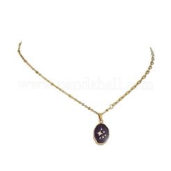 Brass Natural Amethyst Oval Pendant 304 Stainless Steel Mixed Chain Necklaces for Women&nbsp;NJEW-JN06046