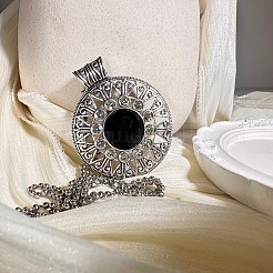 European style Alloy Crystal Rhinestone & Black Resin Flower Pendant Ball Chain Necklaces for Women&nbsp;PH9473