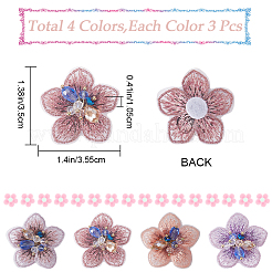 12Pcs 4 Colors 3D Flower Glass Beaded Appliques&nbsp;PATC-GF0001-47
