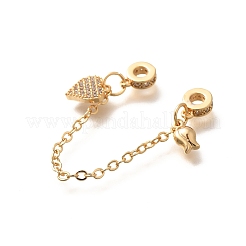 Brass Clear Cubic Zirconia European Safety Chains with Heart & Rose Charms&nbsp;KK-C085-16G