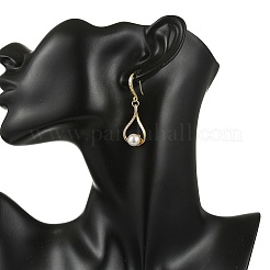Brass Micro Pave Clear Cubic Zirconia & Shell Pearl Dangle Earrings&nbsp;EJEW-JE07095