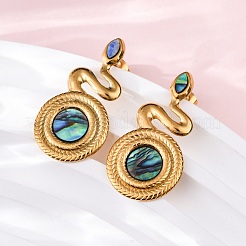 304 Stainless Steel Natural Paua Shell Stud Earrings&nbsp;EJEW-Z103-03G-01