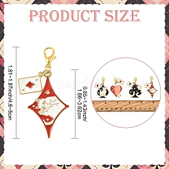 4Pcs Alloy Enamel Cat with Playing Card Pendant Decorations&nbsp;HJEW-YW00482