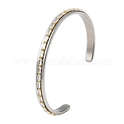 6MM 201 Stainless Steel and Brass Pave Rectangle Clear Cubic Zirconia Cuff Bangles&nbsp;BJEW-JB14370