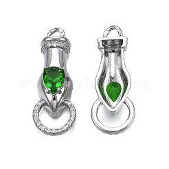 Brass Clear & Green Cubic Zirconia Connector Charms&nbsp;KK-N216-356P