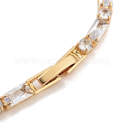 Brass Pave Clear Cubic Zirconia Rectangle & Flat Round Link Bracelets&nbsp;BJEW-B094-02G