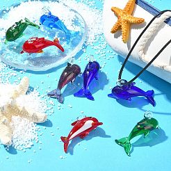 10Pcs 5 Colors Handmade Silver Foil Lampwork Pendants&nbsp;LAMP-CJ0002-53