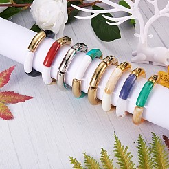 Imitation Jade and Wooden Chunky Curved Tube Beads Stretch Bracelets Set&nbsp;BJEW-SW00018
