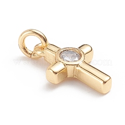 Brass Micro Pave Cubic Zirconia Tiny Cross Charms&nbsp;ZIRC-G165-03G