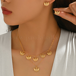 Brass Micro Pave Clear Cubic Zirconia Hollow Fan Double Layer Pendant Necklace & Stud Earrings Set for Women&nbsp;KI7440