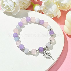 8mm Round Natural Aquamarine & Rose Quartz & Amethyst Beaded Stretch Bracelets&nbsp;X-BJEW-TA00502