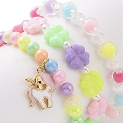 3Pcs 3 Style Acrylic Clover & Imitation Pearl Beaded Stretch Bracelets Set&nbsp;BJEW-JB09104
