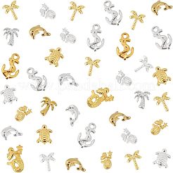 168Pcs Tortoise & Mermaid & Anchor & Dolphin & Coconut Tree Alloy Cabochons&nbsp;MRMJ-OC0002-62