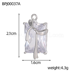 Rectangle Charms 304 Stainless Steel Clear Cubic Zirconia Pendants&nbsp;STAS-OY004-25P