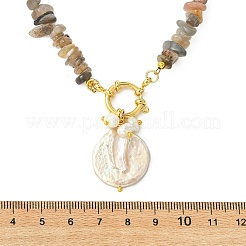 Ocean Natural Baroque Keshi Pearl Coin Pendant Natural Moonstone Chip Beaded Necklaces&nbsp;NJEW-JN06024