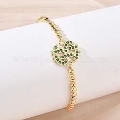 Adjustable Brass Micro Pave Cubic Zirconia Dollar Sign Link Slider Bracelets for Women&nbsp;KK-H279-14G-01