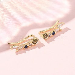 Brass Pave Cubic Zirconia Stud Crawler Earrings&nbsp;KK-CBAA351-23G-01