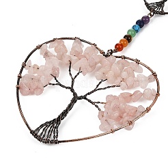 7 Chakra Heart Tree of Life Brass & Natural & Synthetic Gemstone Beads Hanging Ornament&nbsp;G-H359-01R-02