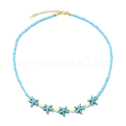 2Pcs 2 Styles Ocean Turtle Starfish Synthetic Turquoise & Natural Pearl & Glass Seed Beaded Necklaces&nbsp;NJEW-JN06130-04