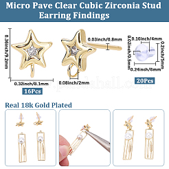 16Pcs Brass Micro Pave Clear Cubic Zirconia Stud Earring Findings&nbsp;MAK-SC0001-20B