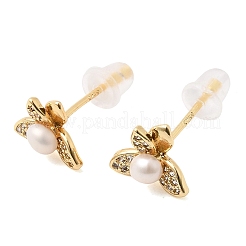 Brass Micro Pave Cubic Zirconia Stud Earrings&nbsp;AJEW-H158-03G